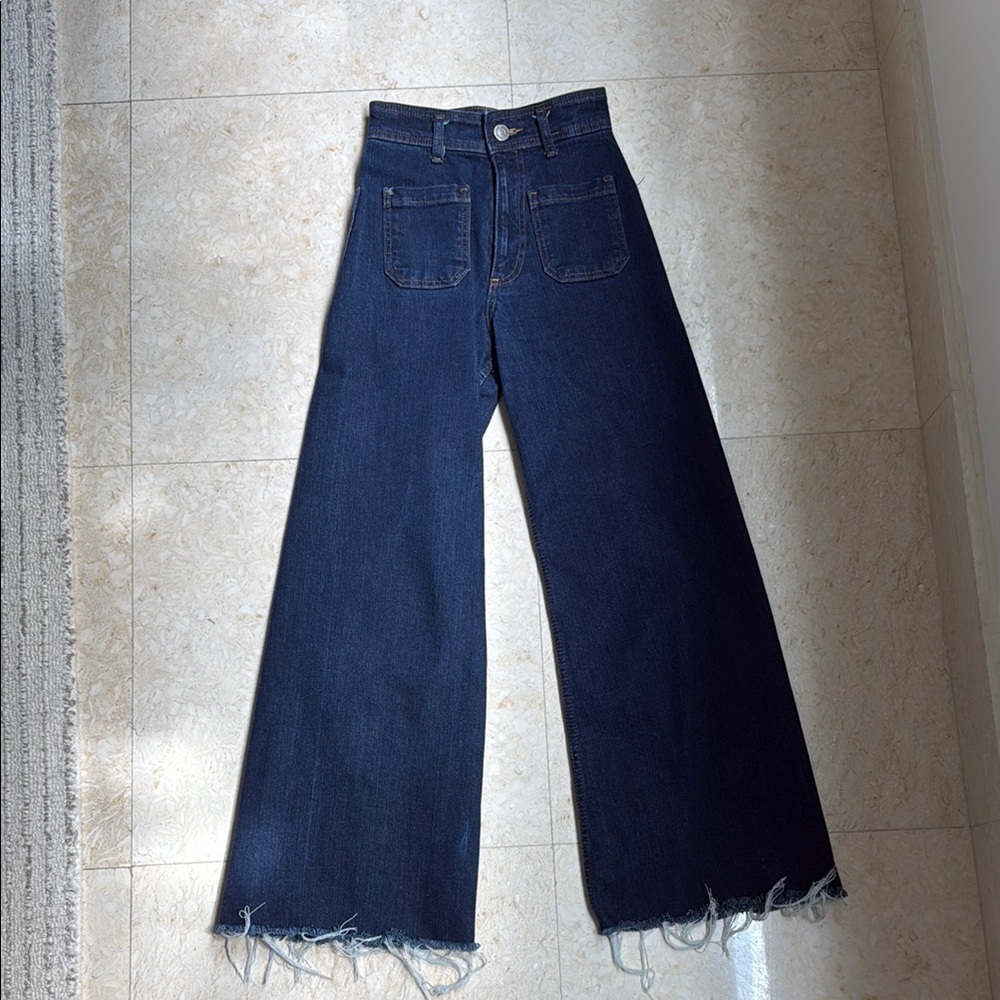 Zara High Rise Wide-Leg Jeans in Deep Blue